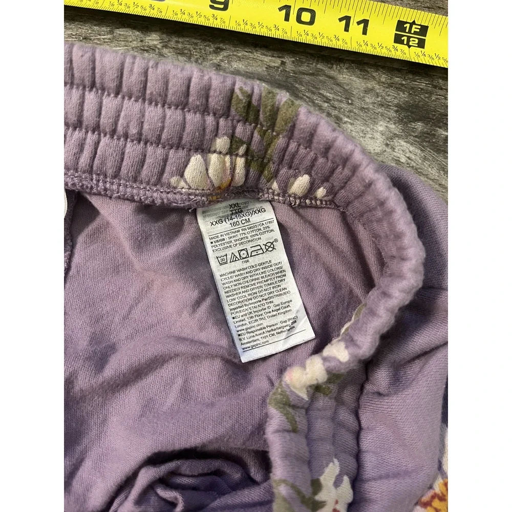GAP Kids Girls Size XXL (12-16) Purple Floral Skort Drawstrings Embroidered Logo